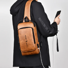 Mochila CUERO Antirrob Puerto Usb marron